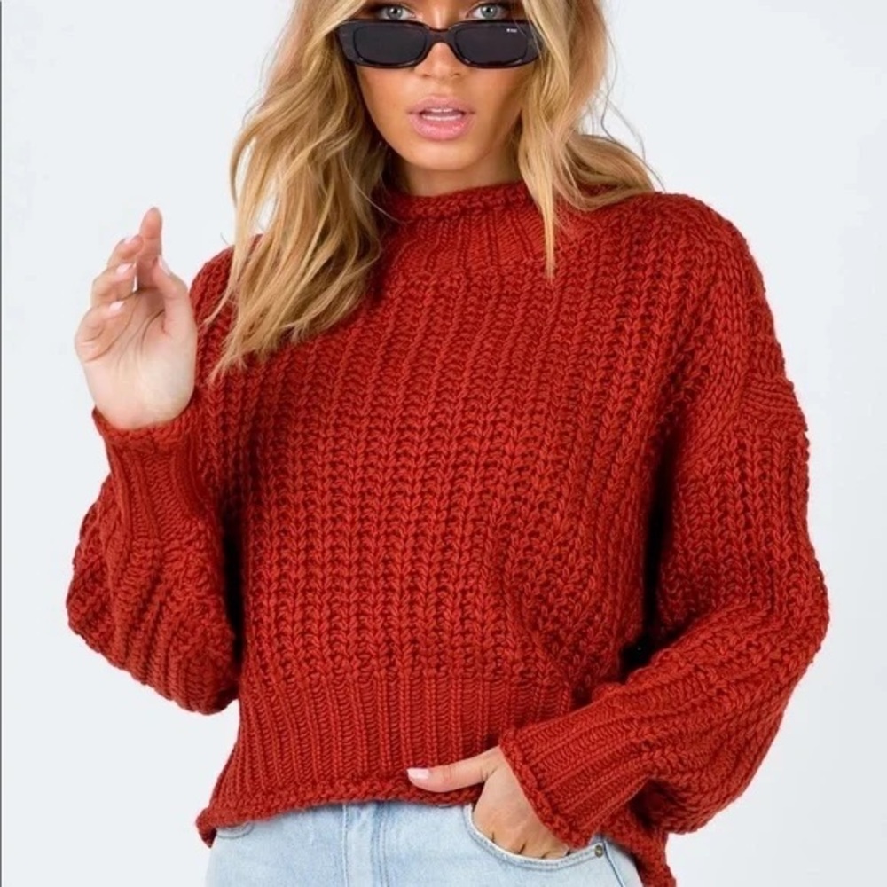 Princess Polly Velma Long Sleeve Chucky Knit Sweater Terracotta Red Small Medium